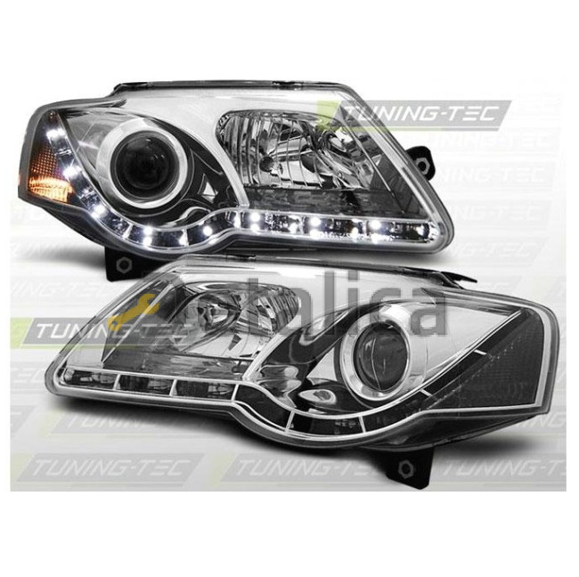 Фары тюнинг-комплект линзованная с регулятором мотора с DRL для Фольксваген Пассат Б6 от 2005 (Sonar) внутри хром