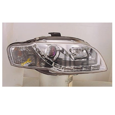 Фара левая+правая комплект тюнинг линзованная с рег мотора внутри хром для Ауди А4 от 2005 (Sonar)