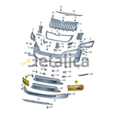 Решетка переднего бампера правая нижняя для Шкода Кодиак оригинал