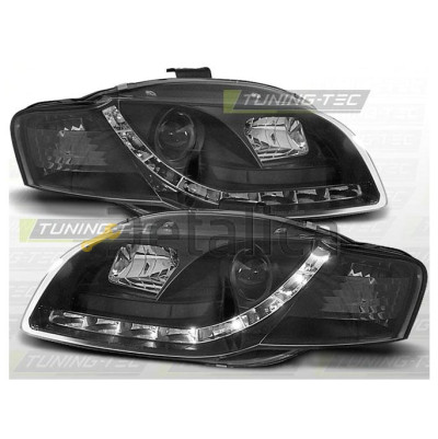 Фара левая+правая комплект тюнинг линзованная с рег мотора внутри черная для Aуди A4 от 2005 (Sonar)