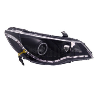 Фара левая+правая комплект-тюнинг линзованные DEVIL EYES с светящимся ободком под корректор EAGLE EYES внутри черная для Хонда Цивик Седан 8 от 2006