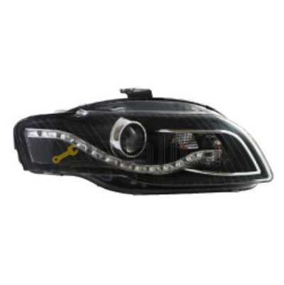 Фара левая+правая комплект тюнинг линзованная без корректора внутри черная для Ауди А4 от 2005 (Eagle Eyes)