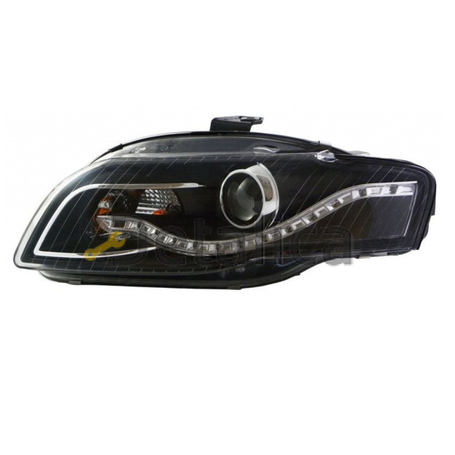 Фара левая+правая комплект тюнинг линзованная без корректора внутри черная для Ауди А4 от 2005 (Eagle Eyes)